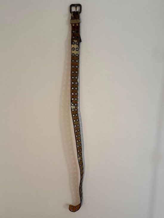 Gold hair-on hyde & leather belt with gold/brass hardware. main image 6